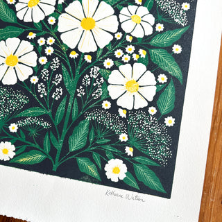 Hand Block Printed Cosmos Reduction Print, No. 9