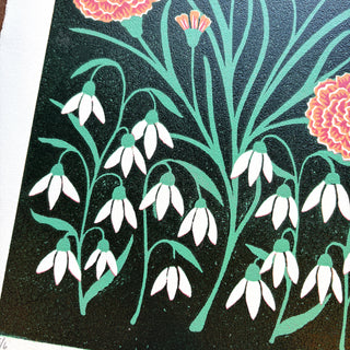 January Birth Month Flower Original Reduction Print - No. 5