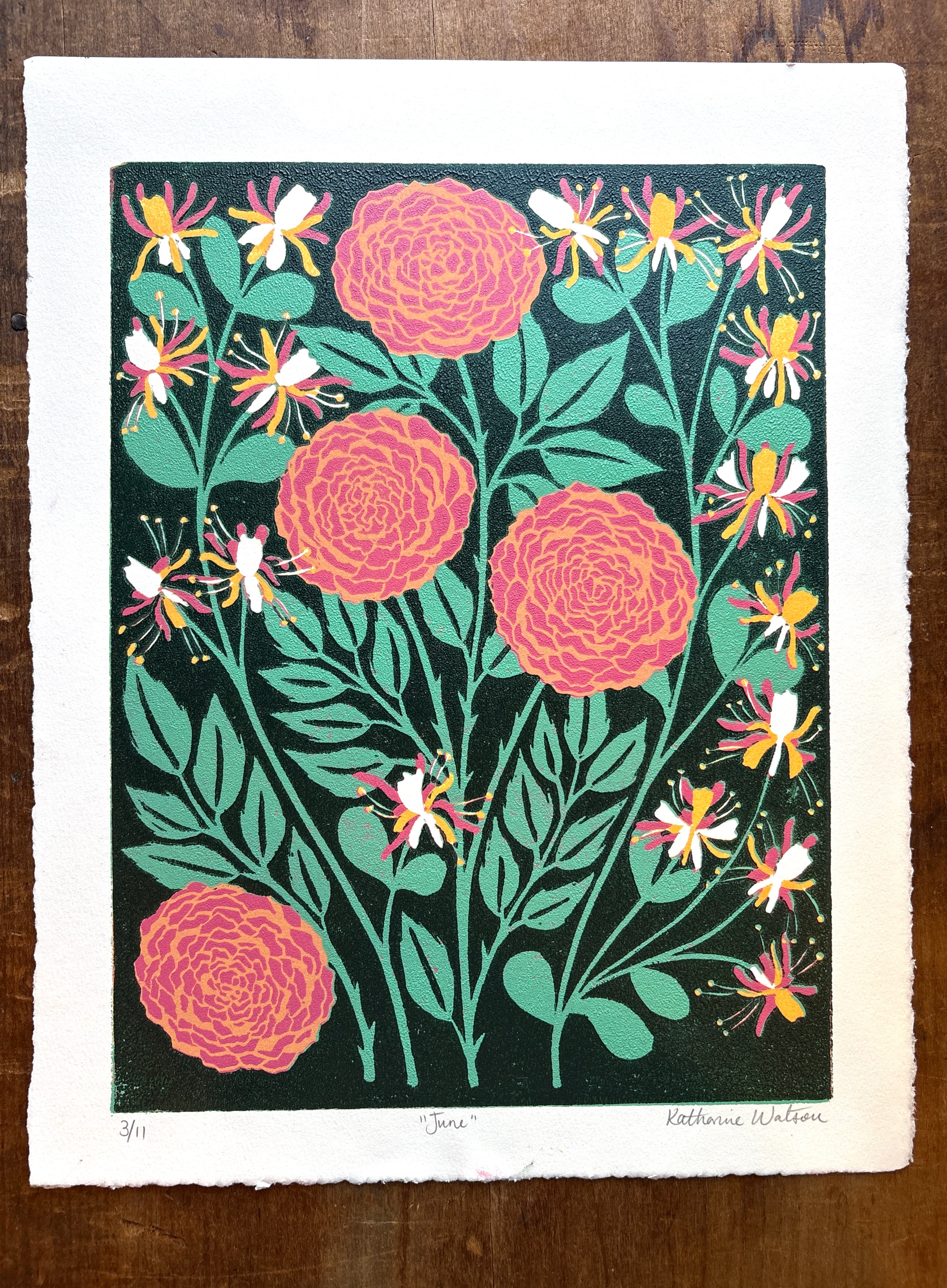 June Birth Month Flower Original Reduction Print - No. 3