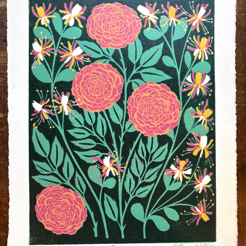 June Birth Month Flower Original Reduction Print - No. 3