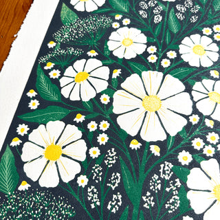 Hand Block Printed Cosmos Reduction Print, No. 3