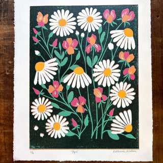 April Birth Month Flower Original Reduction Print - No. 2
