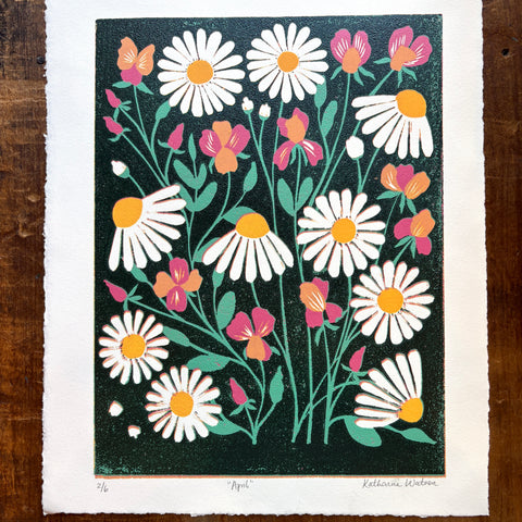April Birth Month Flower Original Reduction Print - No. 2