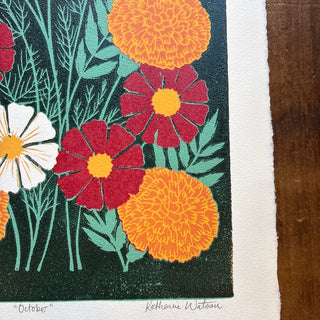 October Birth Month Flower Original Reduction Print - No. 1