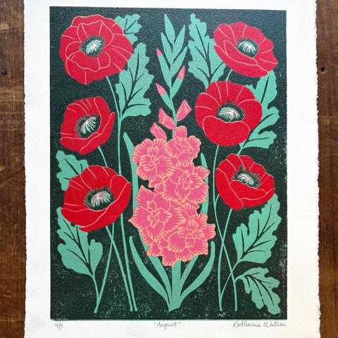 August Birth Month Flower Original Reduction Print - No. 4