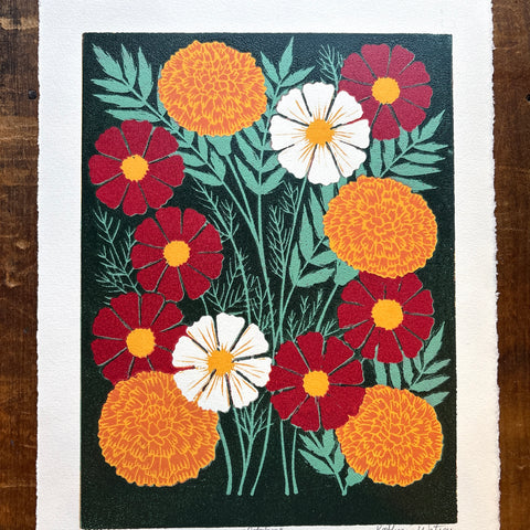 October Birth Month Flower Original Reduction Print - No. 3
