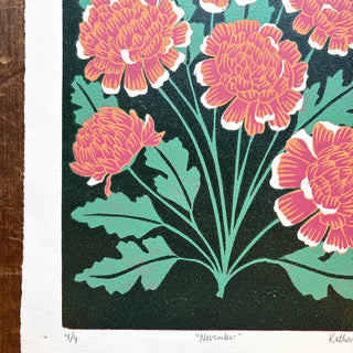 November Birth Month Flower Original Reduction Print - No. 4