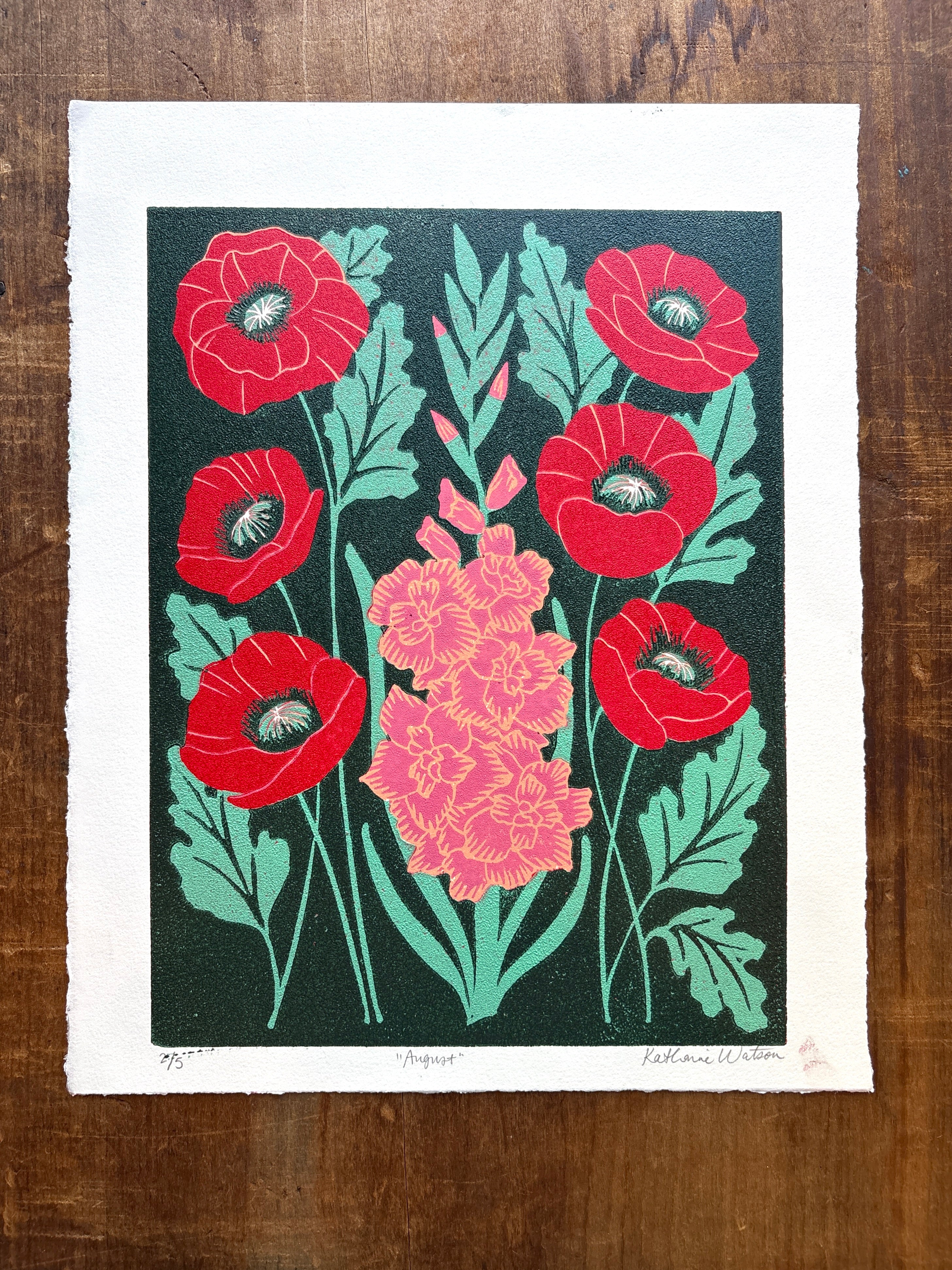 August Birth Month Flower Original Reduction Print - No. 2