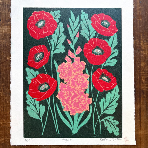 August Birth Month Flower Original Reduction Print - No. 2