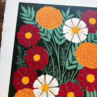 October Birth Month Flower Original Reduction Print - No. 4