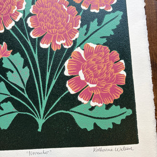 November Birth Month Flower Original Reduction Print - No. 1