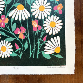 April Birth Month Flower Original Reduction Print - No. 3