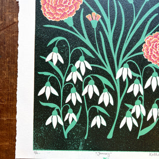 January Birth Month Flower Original Reduction Print - No. 2