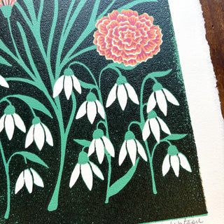 January Birth Month Flower Original Reduction Print - No. 2