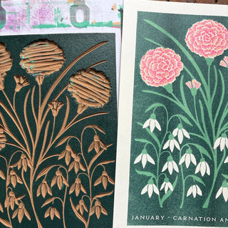 Birth Month Flowers Risograph Print: January