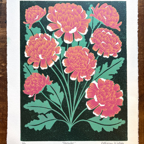 November Birth Month Flower Original Reduction Print - No. 2