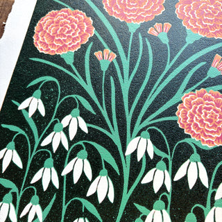 January Birth Month Flower Original Reduction Print - No. 2