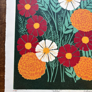 October Birth Month Flower Original Reduction Print - No. 5