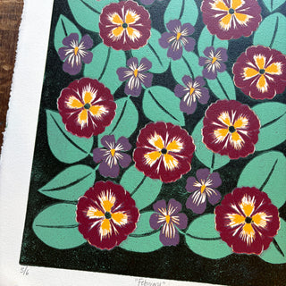 February Birth Month Flower Original Reduction Print - No. 5