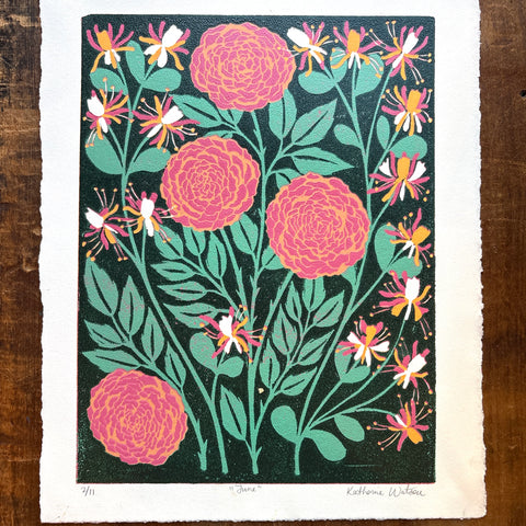 June Birth Month Flower Original Reduction Print - No. 2
