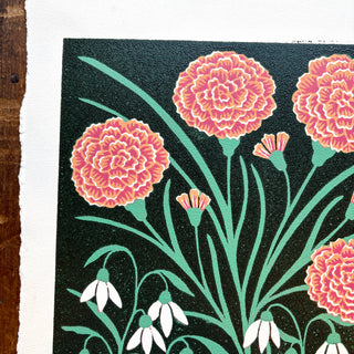 January Birth Month Flower Original Reduction Print - No. 6
