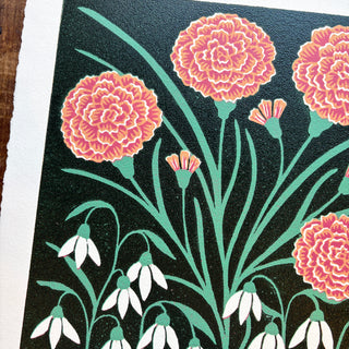 January Birth Month Flower Original Reduction Print - No. 1