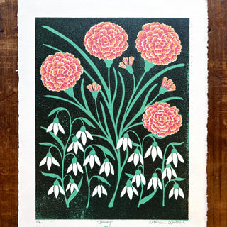 January Birth Month Flower Original Reduction Print - No. 2