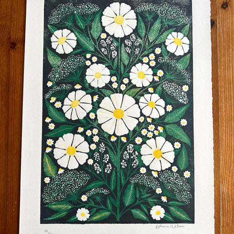 Hand Block Printed Cosmos Reduction Print, No. 21