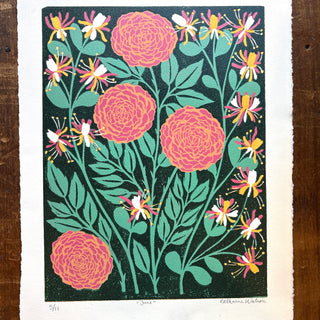 June Birth Month Flower Original Reduction Print - No. 5