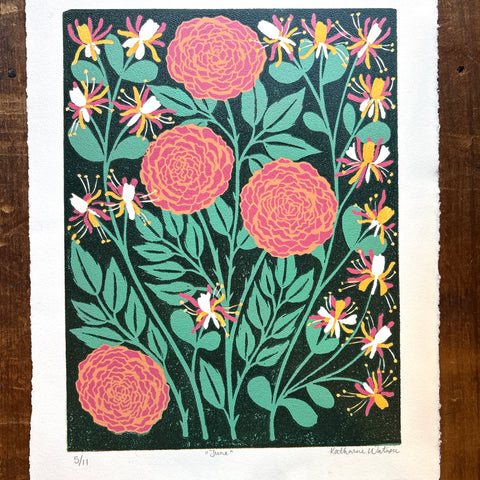 June Birth Month Flower Original Reduction Print - No. 5