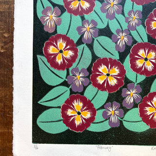 February Birth Month Flower Original Reduction Print - No. 3