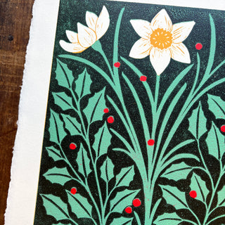 December Birth Month Flower Original Reduction Print - No. 1
