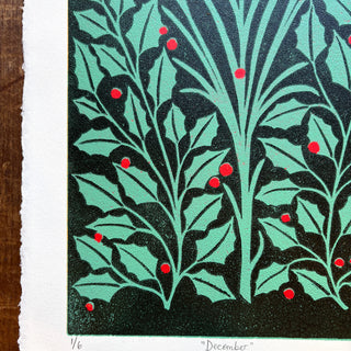 December Birth Month Flower Original Reduction Print - No. 1