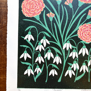 January Birth Month Flower Original Reduction Print - No. 5