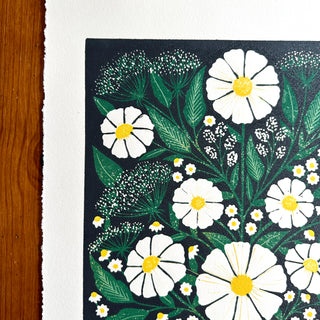 Hand Block Printed Cosmos Reduction Print, No. 9