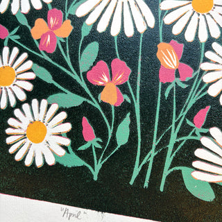 April Birth Month Flower Original Reduction Print - No. 3