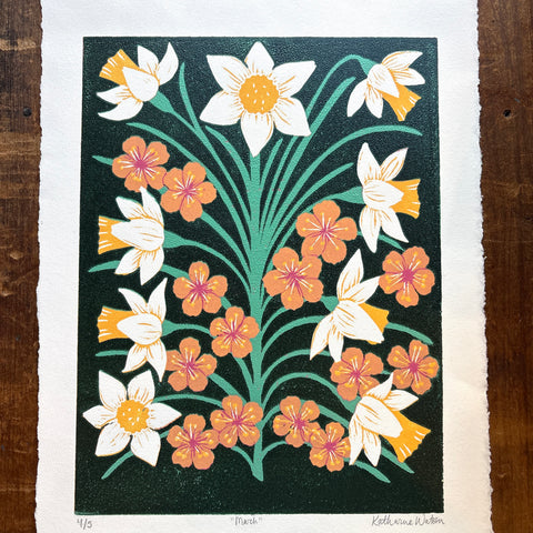 March Birth Month Flower Original Reduction Print - No. 4