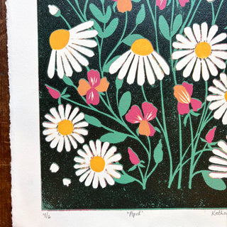 April Birth Month Flower Original Reduction Print - No. 4