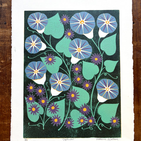September Birth Month Flower Original Reduction Print - No. 5