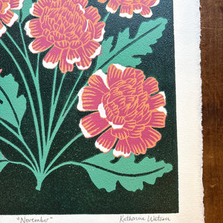 November Birth Month Flower Original Reduction Print - No. 3