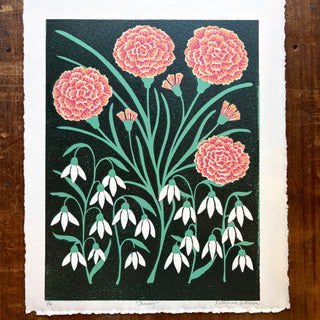 January Birth Month Flower Original Reduction Print - No. 1