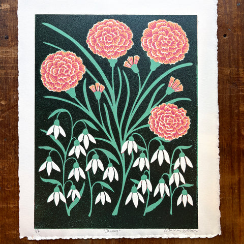 January Birth Month Flower Original Reduction Print - No. 1