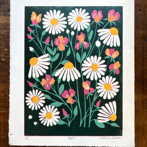 April Birth Month Flower Original Reduction Print - No. 6