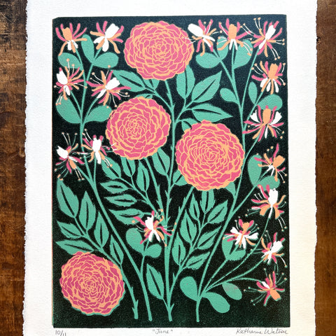 June Birth Month Flower Original Reduction Print - No. 10