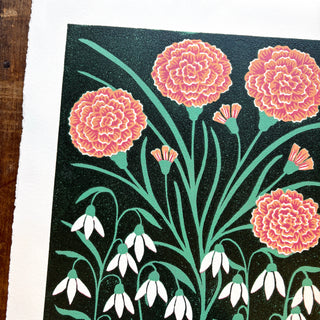 January Birth Month Flower Original Reduction Print - No. 5