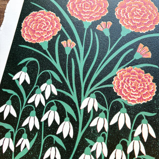 January Birth Month Flower Original Reduction Print - No. 6
