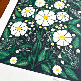 Hand Block Printed Cosmos Reduction Print, No. 9