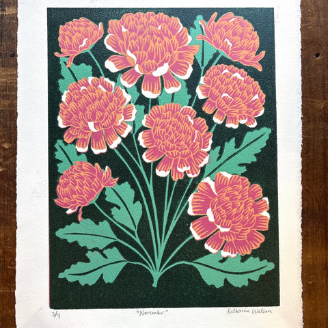 November Birth Month Flower Original Reduction Print - No. 3