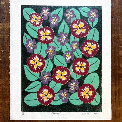 February Birth Month Flower Original Reduction Print - No. 1