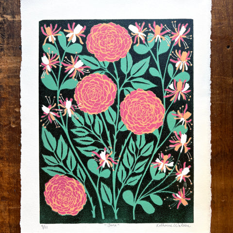 June Birth Month Flower Original Reduction Print - No. 9